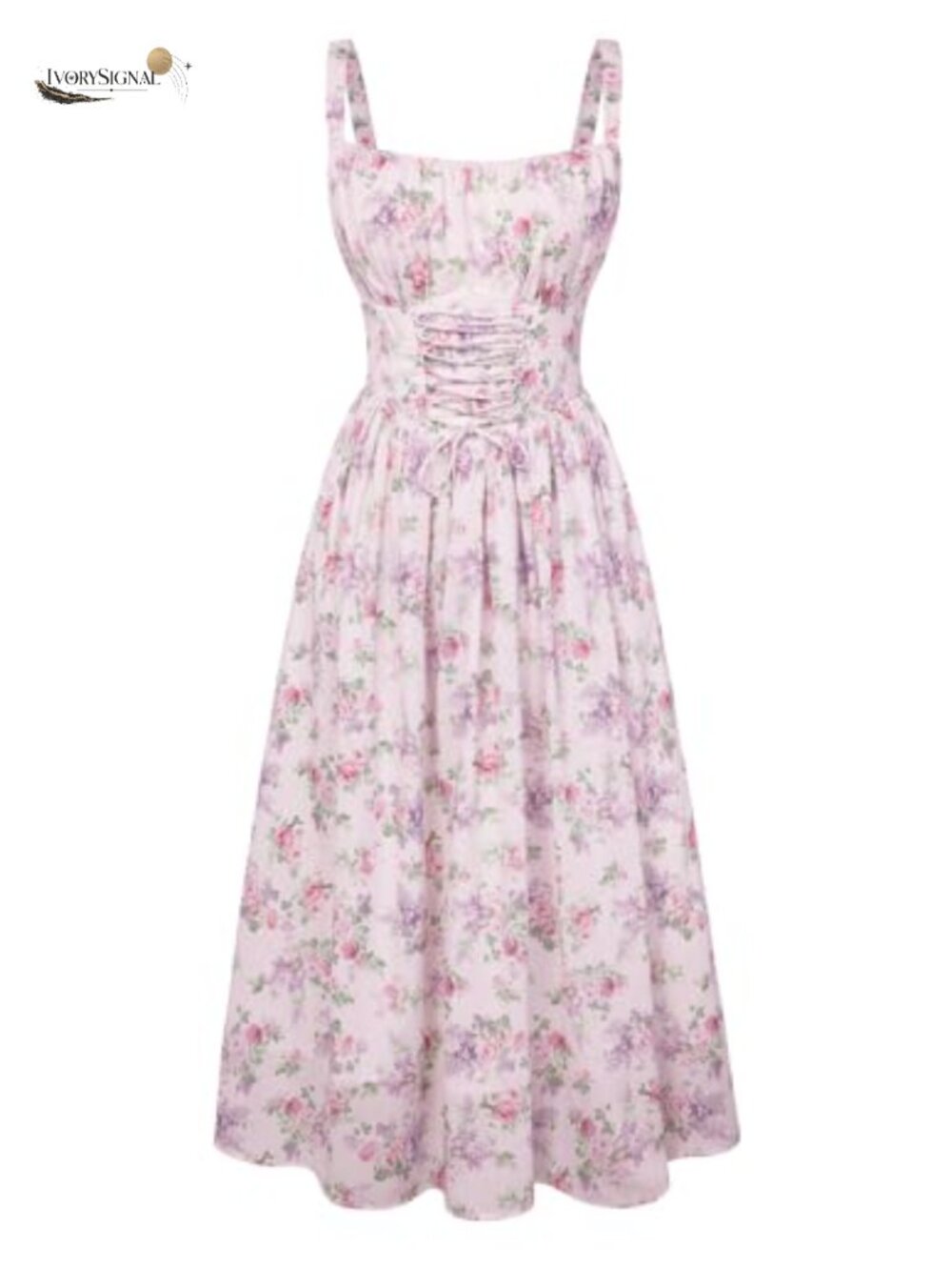 Floral Chiffon Maxi Dress with Pockets Lace-Up Corset Smocked Back